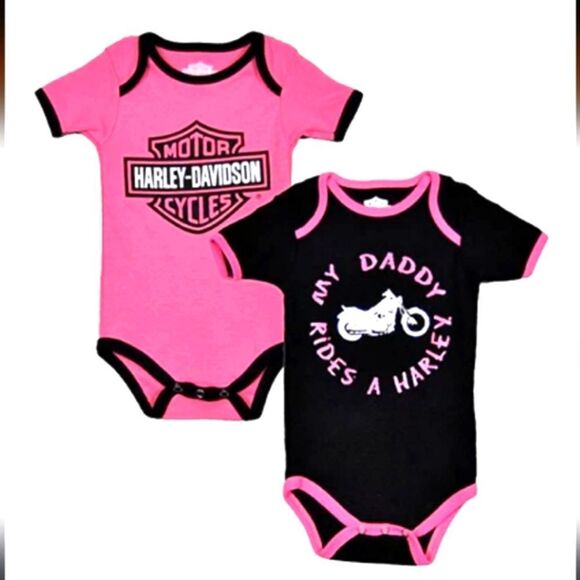 Harley Davidson My Daddy Rides a Harley bodysuits size 3 to 6 months 2 pack girl